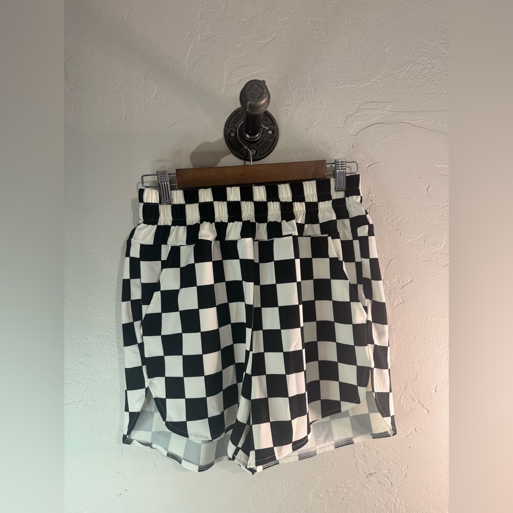 SHEIN Black and White Checkerboard Athletic Shorts